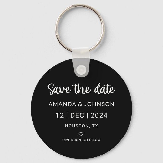 Black Minimalist Wedding Save the Date QR Code  Key Ring (Front)