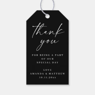 Black Minimalist Wedding Thank You. Elegant Script Gift Tags