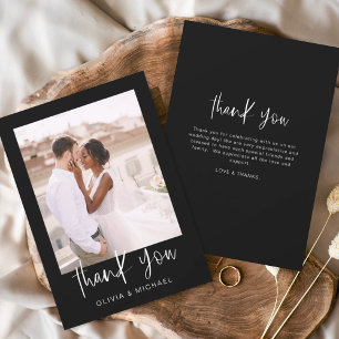 Black Minimalist Wedding Thank You Photo Card