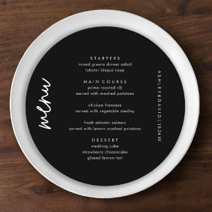 Black Minimalist Wedding Unique Circle Menu Cards
