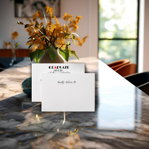 Black minimalist white red graduation name envelope