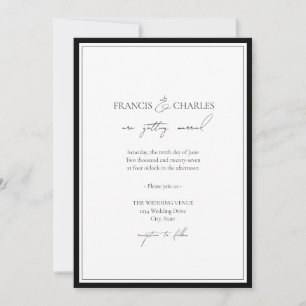 Black Minimalist with Border Wedding Invitation