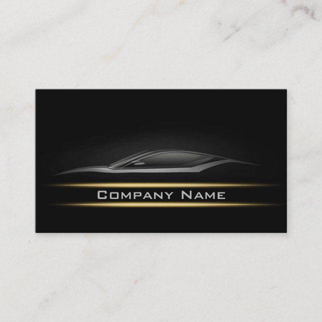 Black Minimalist Yellow Line Car Darker Layout Business Card (Front)