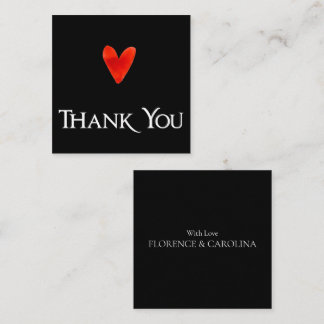 Black Minimalistic Elegant Heart Thank You Card 