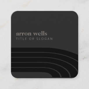 Black Minimalistic Retro Stripe Waves Square Business Card