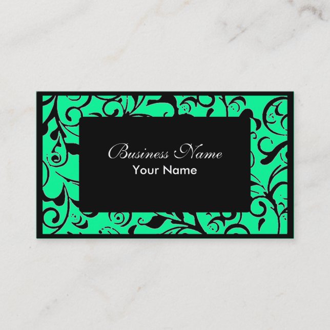 Black mint damask appointment business cards (Front)