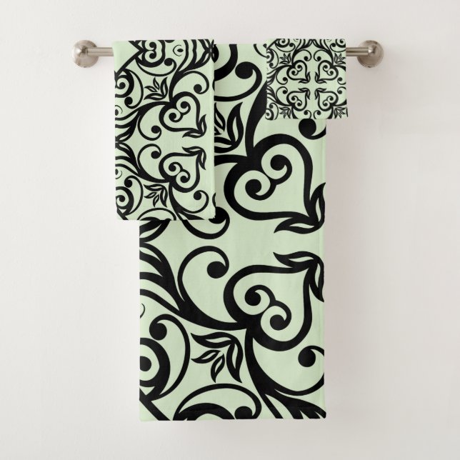 BLACK MINT GREEN ABSTRACT STYLE BATHROOM TOWEL SET (Insitu)