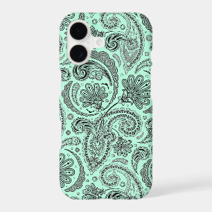 Black & Mint-Green V Floral Paisley