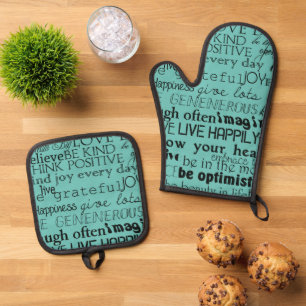 Black Mint Inspirational Words Oven Mitt & Pot Holder Set