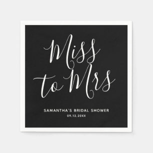 Black Miss to Mrs Simple Chic Boho Bridal Shower  Napkin