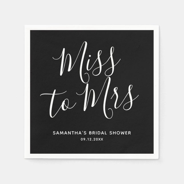 Black Miss to Mrs Simple Chic Boho Bridal Shower  Napkin (Front)