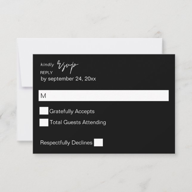 Black MOD Calligraphy no Meal RSVP Card (Front)