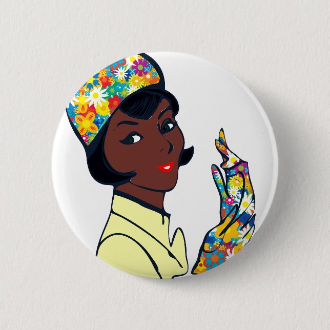 black mod lady 6 cm round badge (Front)