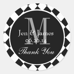 Black Mod Pattern Wedding Favour Thank You Classic Round Sticker