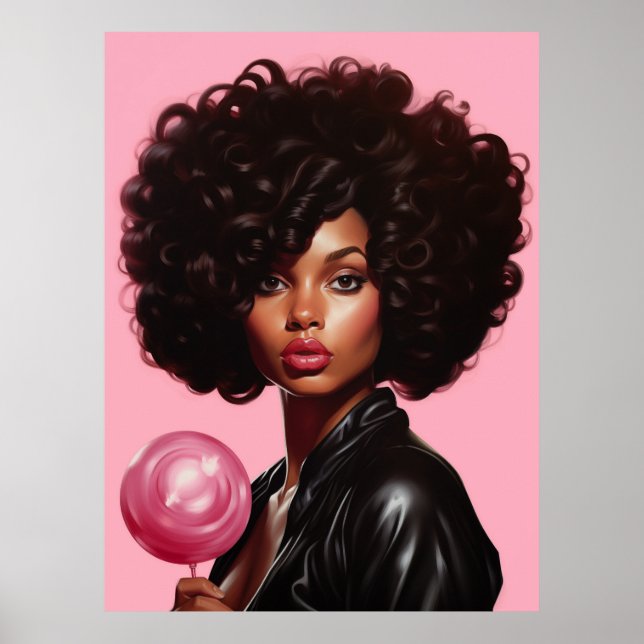 Black Model High Fashion Woman Beautiful Pink Poster (Front)