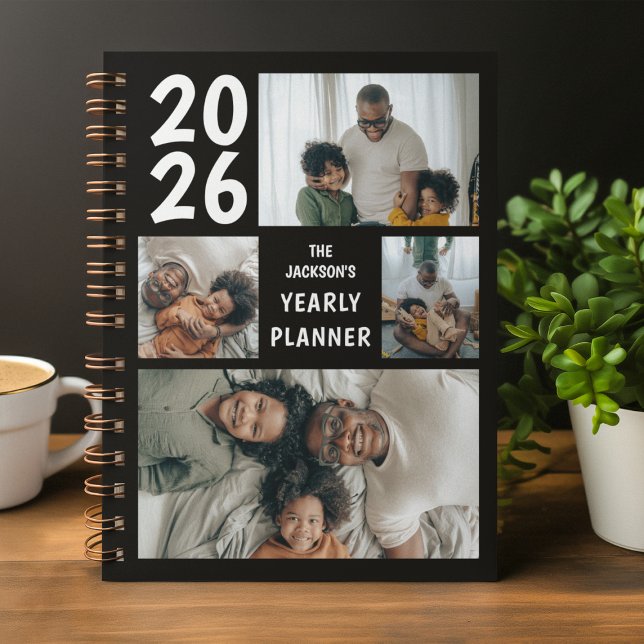 Black Modern 4 Photo Collage Yearly Planner (Creator Uploaded)