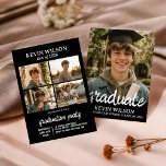 Black Modern 4 Photo Graduation Invitation<br><div class="desc">Announce your milestone with this "Modern Black" graduation party invitation. Featuring a stylish 4-photo collage layout to showcase your favorite senior portraits against a sleek dark background. The trendy brush script typography and minimalist design make it a perfect choice for both high school and college Class of 2026 graduates. Easily...</div>