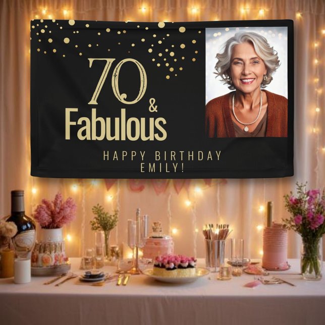 Black Modern 70 and Fabulous Birthday Photo Banner (Creator Uploaded)