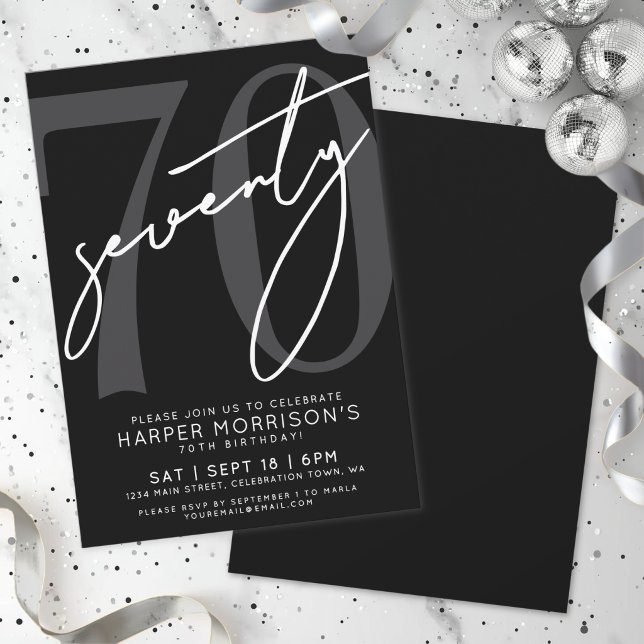 Black Modern 70th Birthday Party Invitation (Black Modern 70th Birthday Party Invitation )