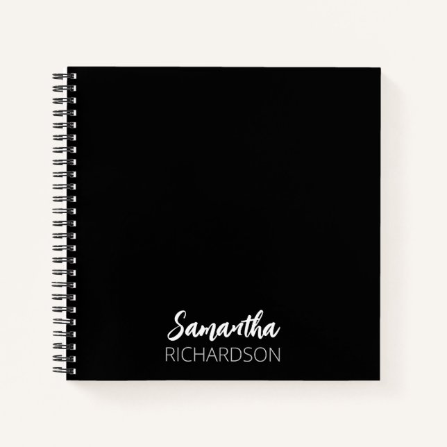 Black Modern and Simple Personalised Monogram Notebook (Front)