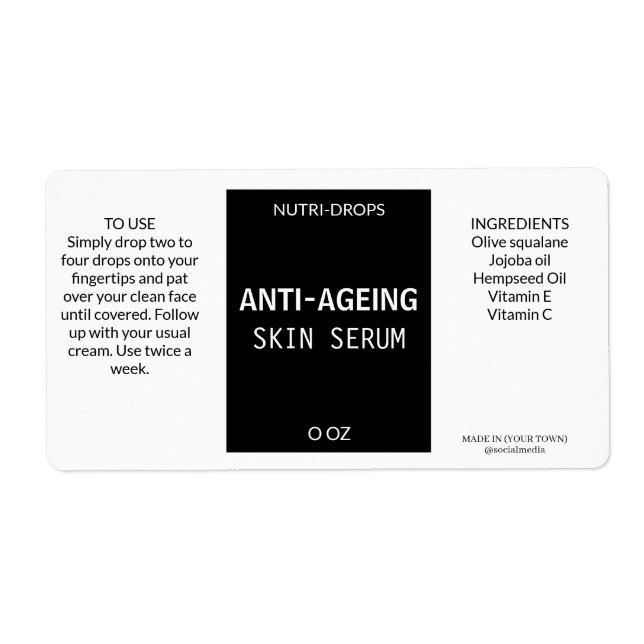 Black Modern Anti-Ageing Serum Product Labels (Front)