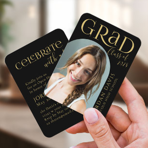 Black Modern Arch Photo Graduation Announcement