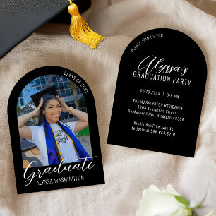 Black Modern Arch Photo Graduation Party Invitation