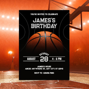 Black Modern Basketball birthday  Invitation