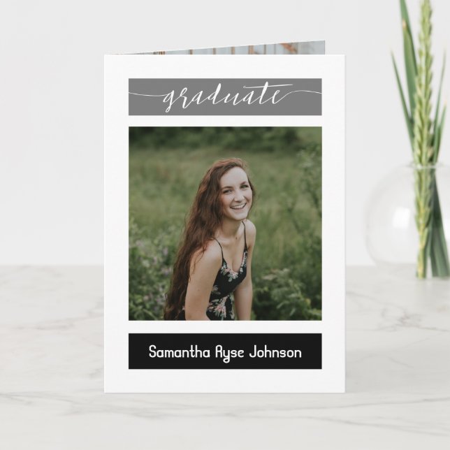 Black Modern Block 5-Photo Graduation Invitation (Front)