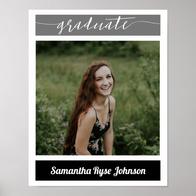 Black Modern Block Photo Graduation Poster (Front)