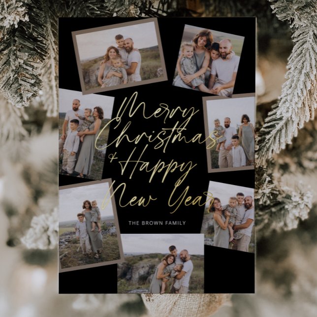 Black Modern Boho 8 Photo Collage Christmas  (Creator Uploaded)