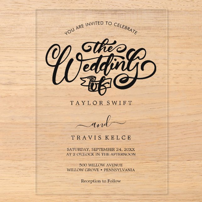 Black Modern Boho Acrylic Wedding Invitation (Front)