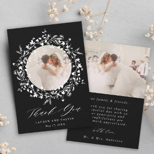 Black Modern Boho Wildflower Wedding 2 Photo  Thank You Card