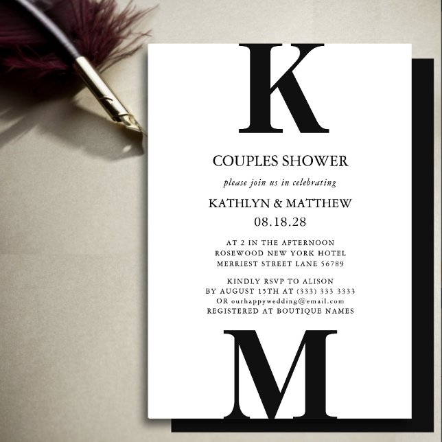 Black Modern Bold Monogram Couples Shower Invitation (Creator Uploaded)