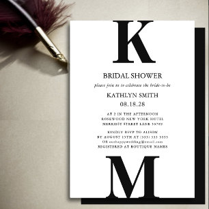 Black Modern Bold Monogram Simple Bridal Shower Invitation