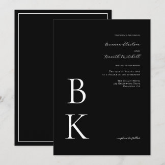 Black Modern Bold Monogram Typography Wedding Invitation