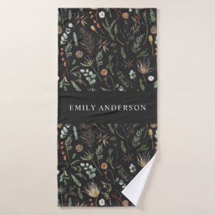 black modern botanical elegant contemporary bath towel