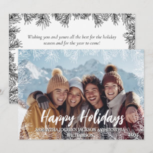 Black Modern Botanical Family Photo Christmas Holiday Card