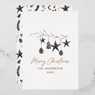 Black modern botanical real foil Christmas