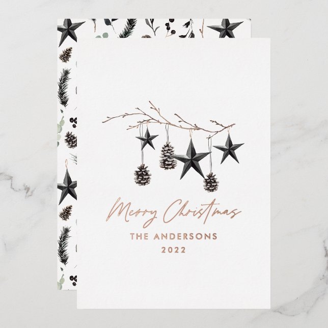 Black modern botanical real foil Christmas (Front/Back)
