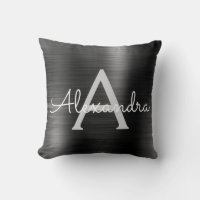 Black Modern Brushed Metal Monogram Name