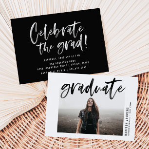Black   Modern Brushed Script Graduation Party Invitation