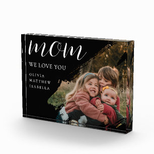 Black Modern Brushstroke Script We Love You Mum Photo Block