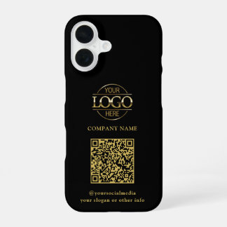 Black Modern Business Logo & QR Code Promotional iPhone 16 Case