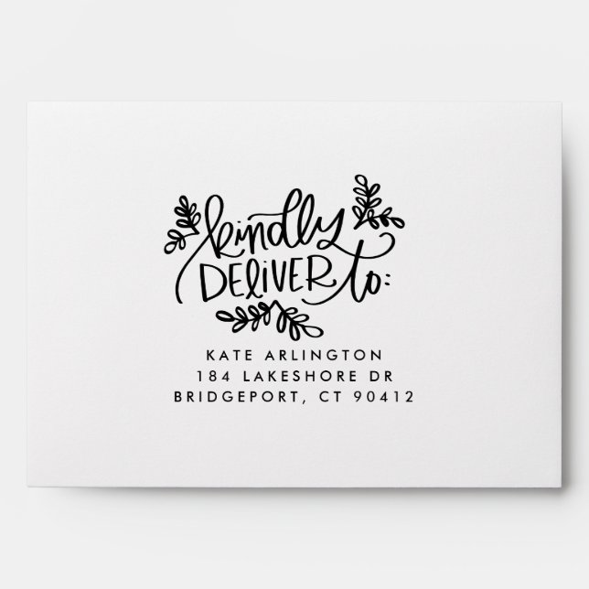 Black Modern Calligraphy Foliage Kindly Deliver To Envelope (Front)