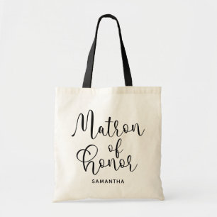 Black Modern Calligraphy Matron of Honour Tote Bag