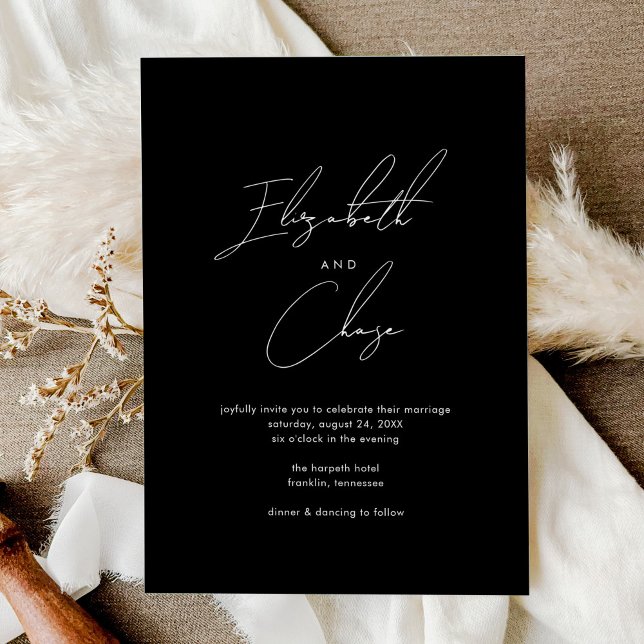 Black Modern Calligraphy Names Stylish Wedding Invitation (Creator Uploaded)