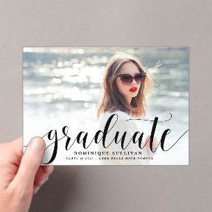 Black Modern Calligraphy Photo Graduation Acrylic Invitations