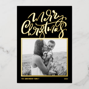 Black Modern Calligraphy Photo Merry Christmas