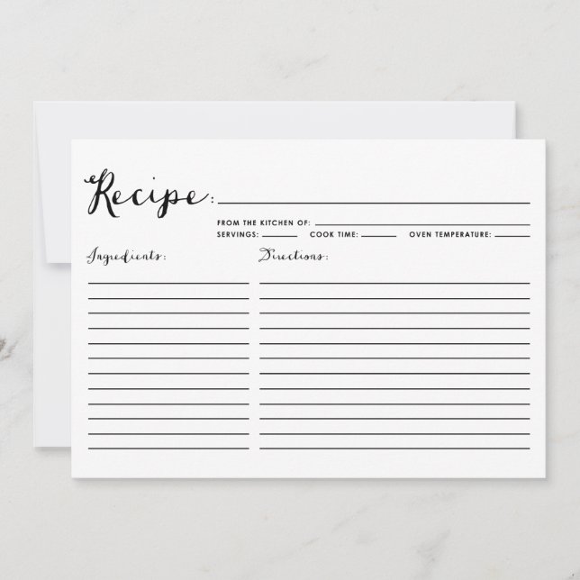 Black Modern Calligraphy Striped Recipe Card (Front)